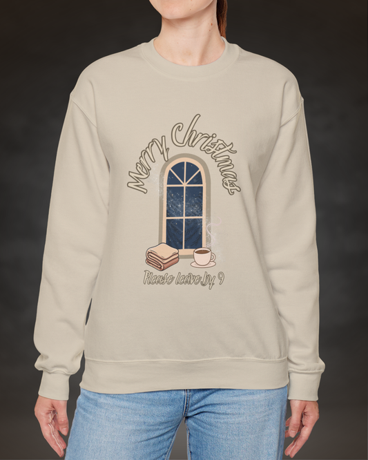"Merry Christmas, Please Leave by 9" Cozy Holiday Pullover