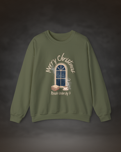 "Merry Christmas, Please Leave by 9" Cozy Holiday Pullover