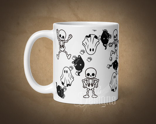 Ghost, and Cats, and Skeletons O My Mug, Coffee Mug, Halloween Mug, Mug for her,Ceramic Mug, Fall Mug, 11 0z