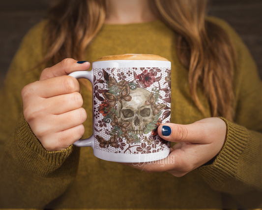Skull Moth Coffee Mug, Coffee Mug, Fall Coffee Mug, Halloween Mug, Fall Mug, 11 oz Mug
