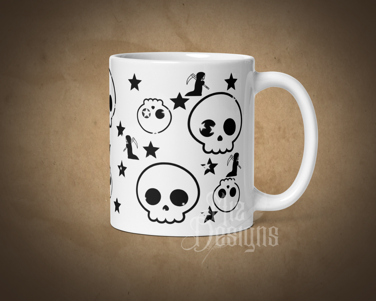 Skulls, Stars, and the Reaper Mug, White Mug, Fall Mug, Coffee Mug, Halloween Mug