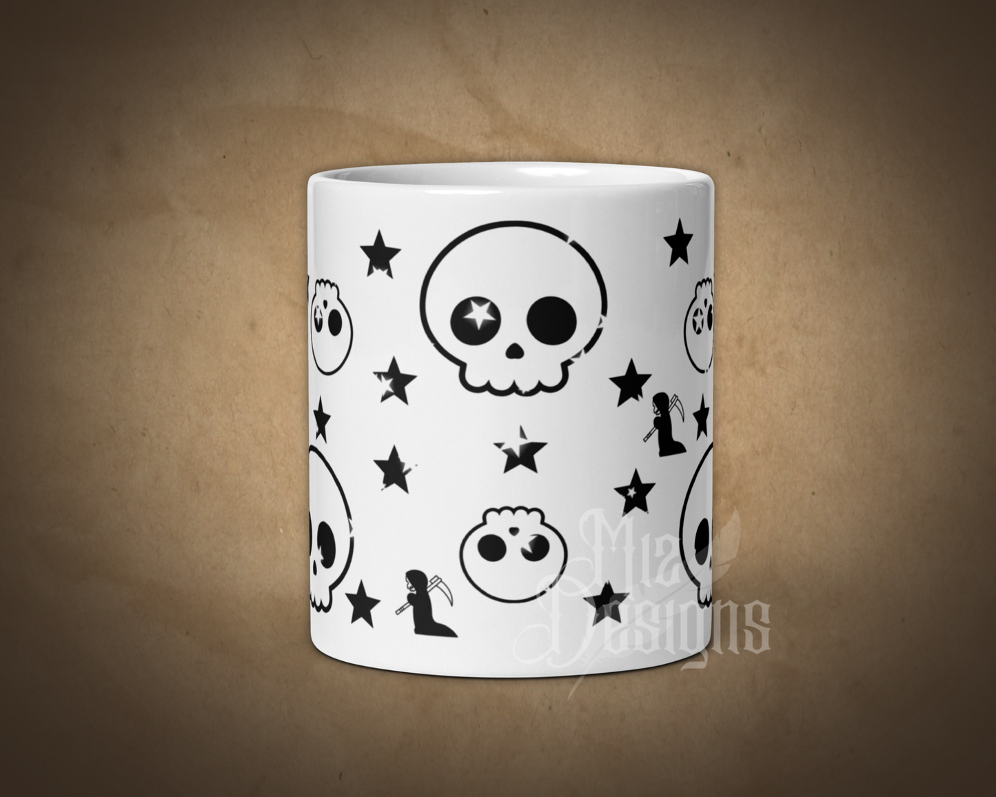 Skulls, Stars, and the Reaper Mug, White Mug, Fall Mug, Coffee Mug, Halloween Mug