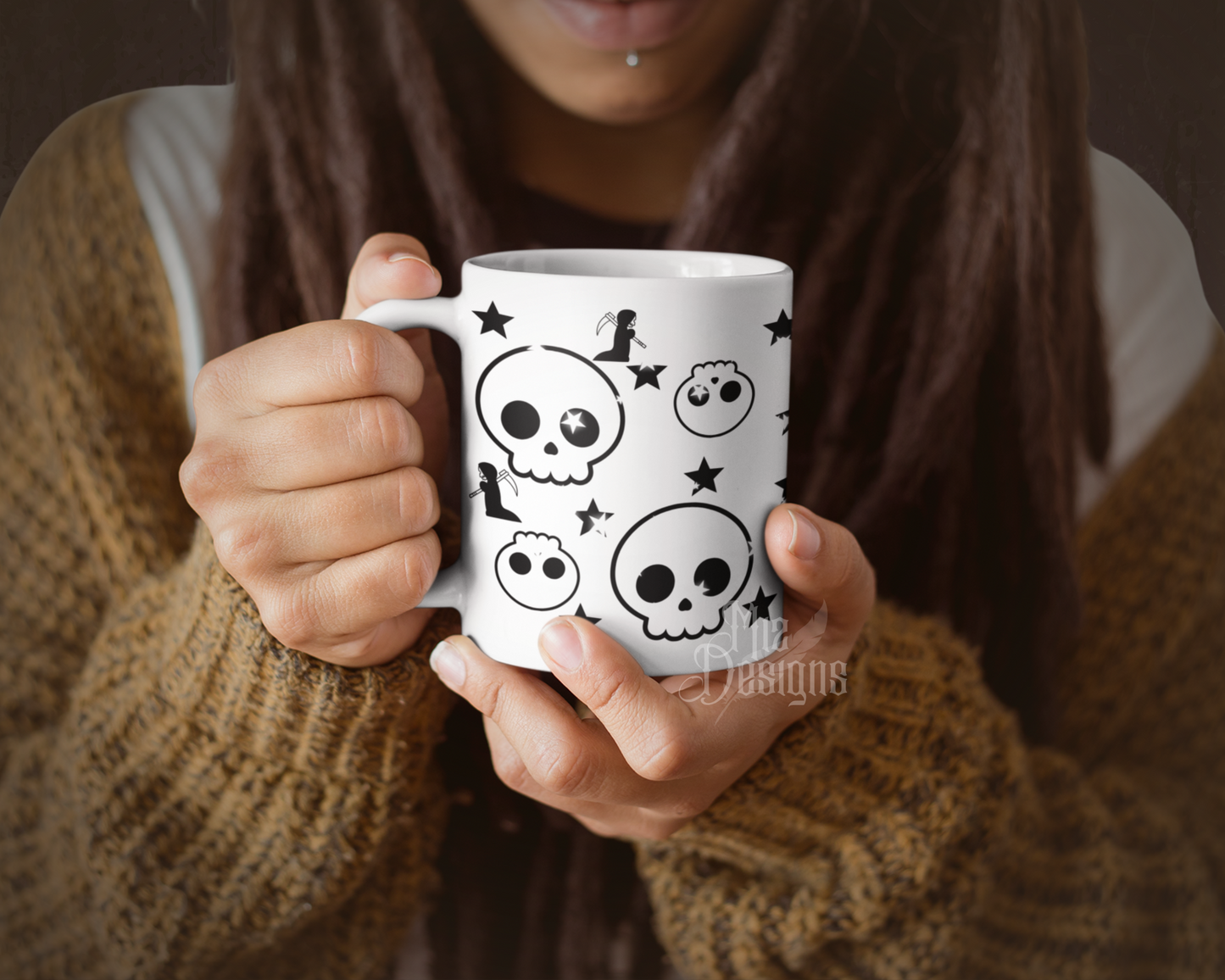 Skulls, Stars, and the Reaper Mug, White Mug, Fall Mug, Coffee Mug, Halloween Mug