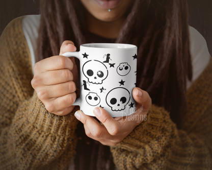 Skulls, Stars, and the Reaper Mug, White Mug, Fall Mug, Coffee Mug, Halloween Mug