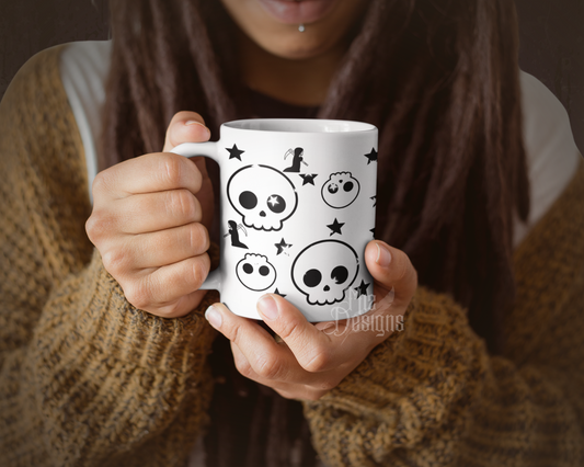 Skulls, Stars, and the Reaper Mug, White Mug, Fall Mug, Coffee Mug, Halloween Mug